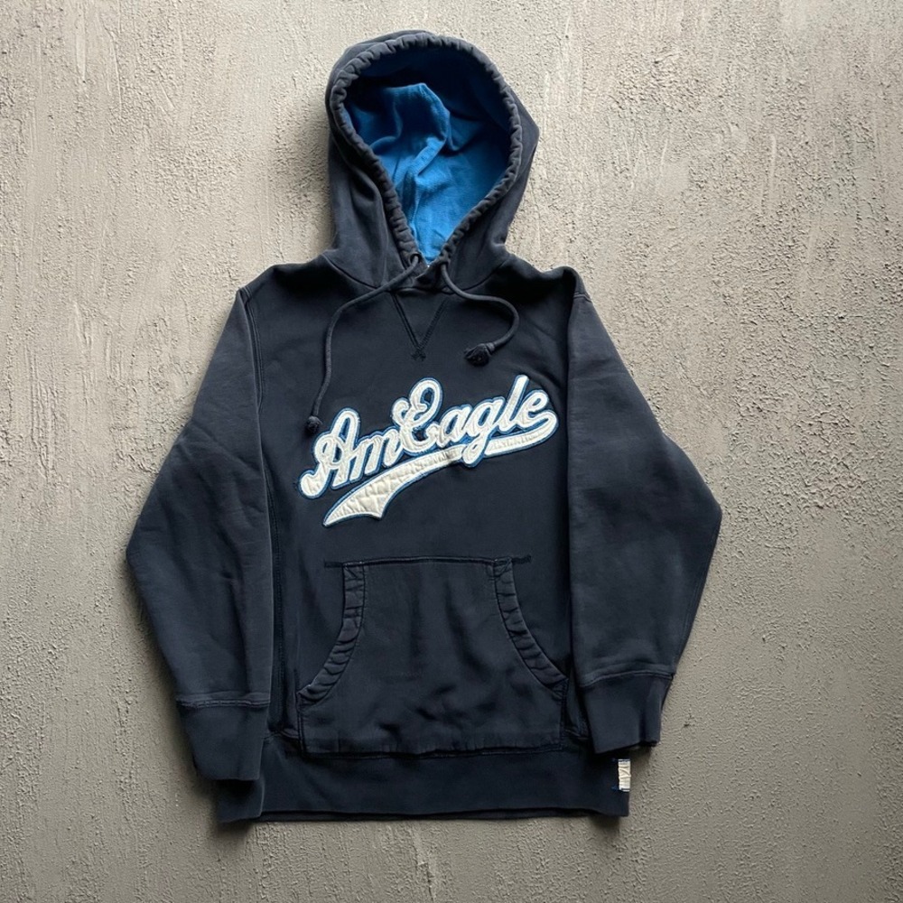 Vintage American Eagle Hoodie Mens Small Navy Blue 2000s